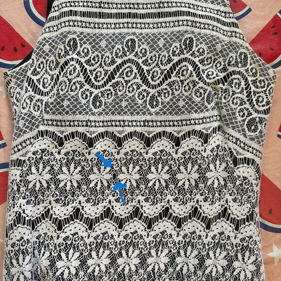 Sara Campbell Sz 6 Sleeveless Cocktail Dress Black & White Lace | High Neck - Picture 12 of 13